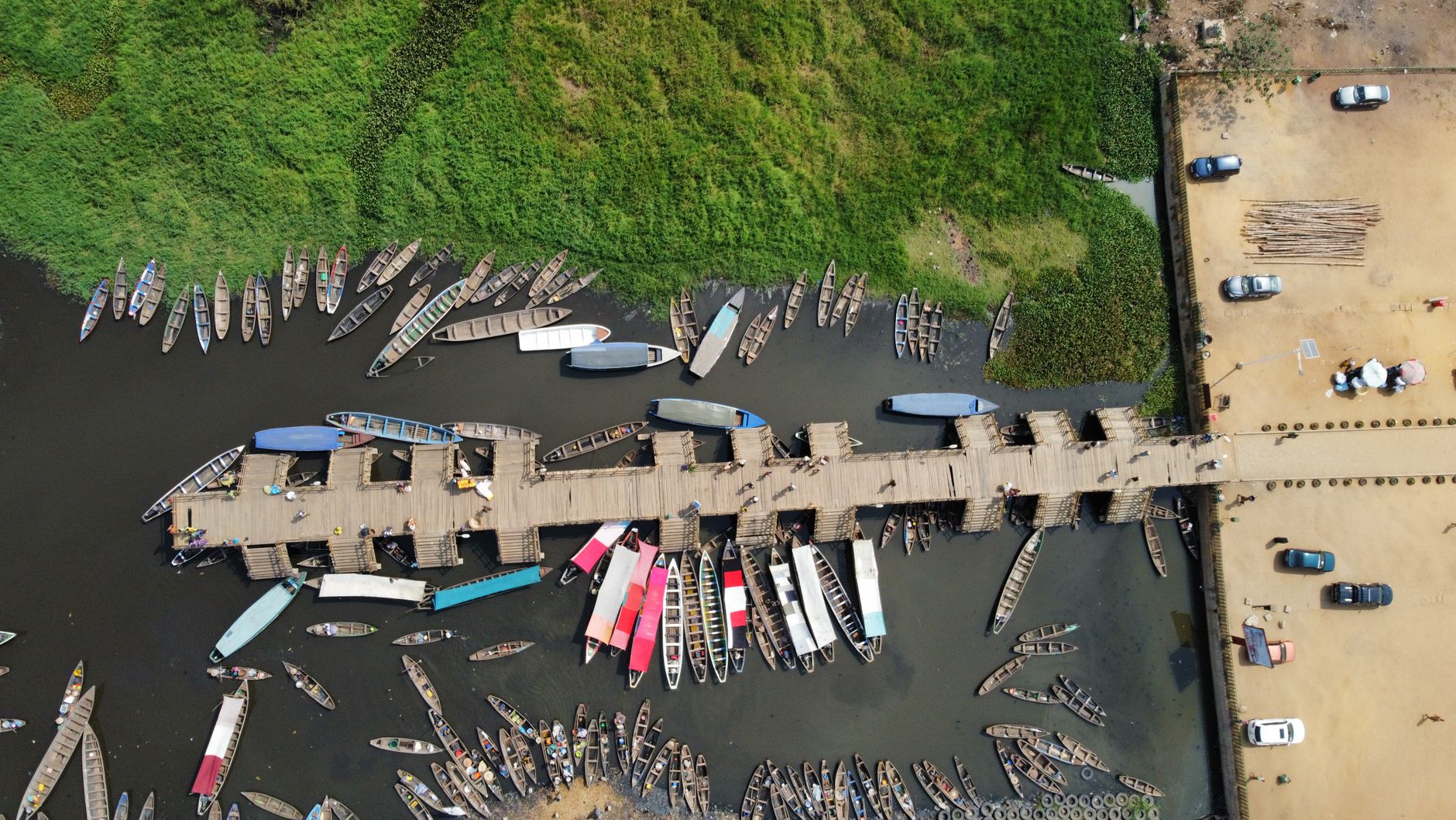 Ganvie lake village stilt houses on Lake Nokoué, Benin