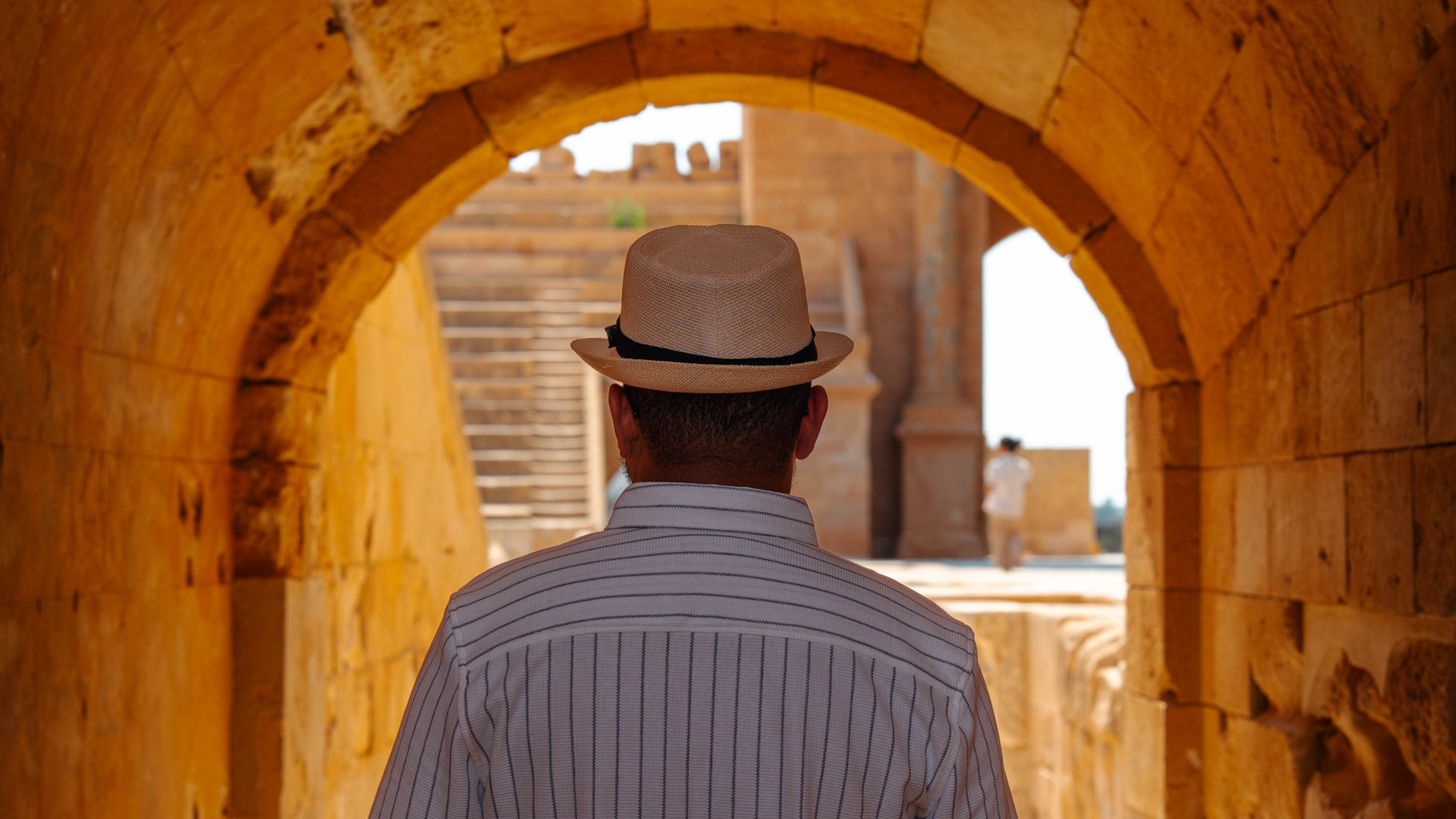 Ancient Roman ruins of Leptis Magna on the Mediterranean coast, Libya