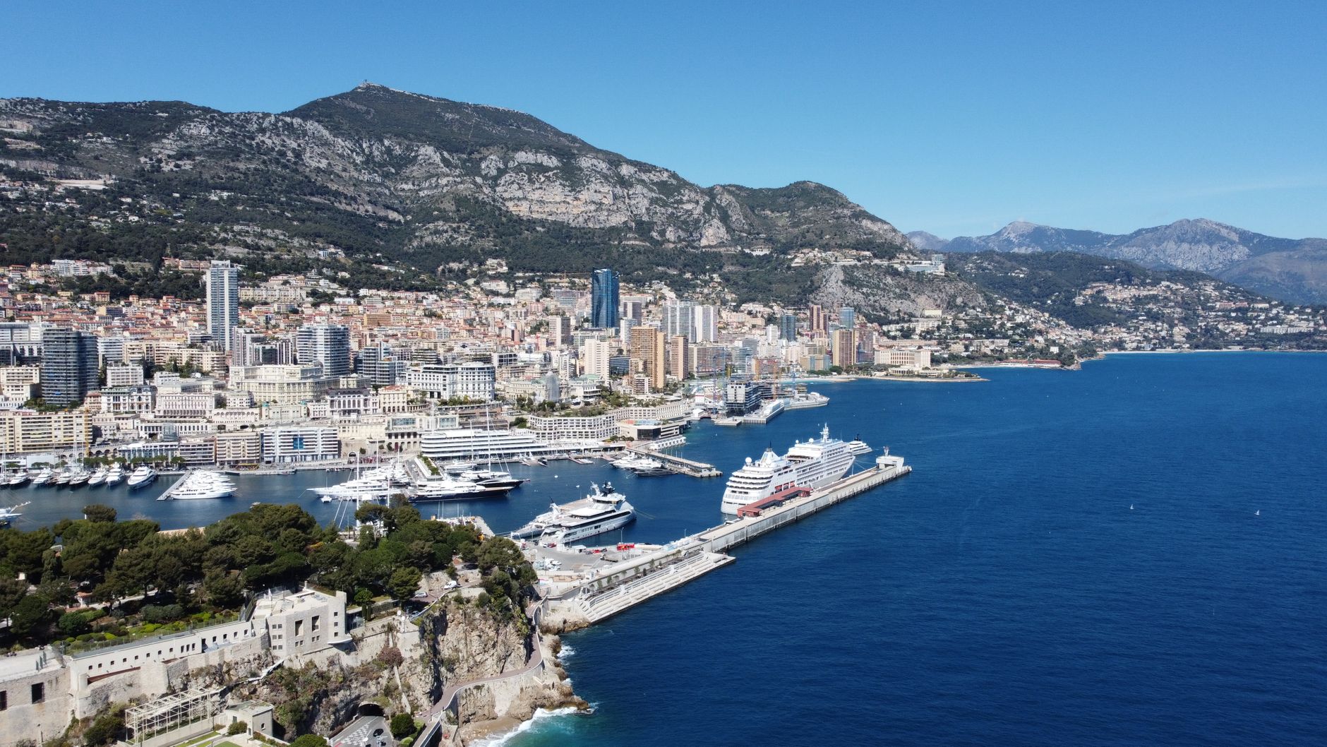 Monaco harbour with superyachts and Monte Carlo casino, Monaco