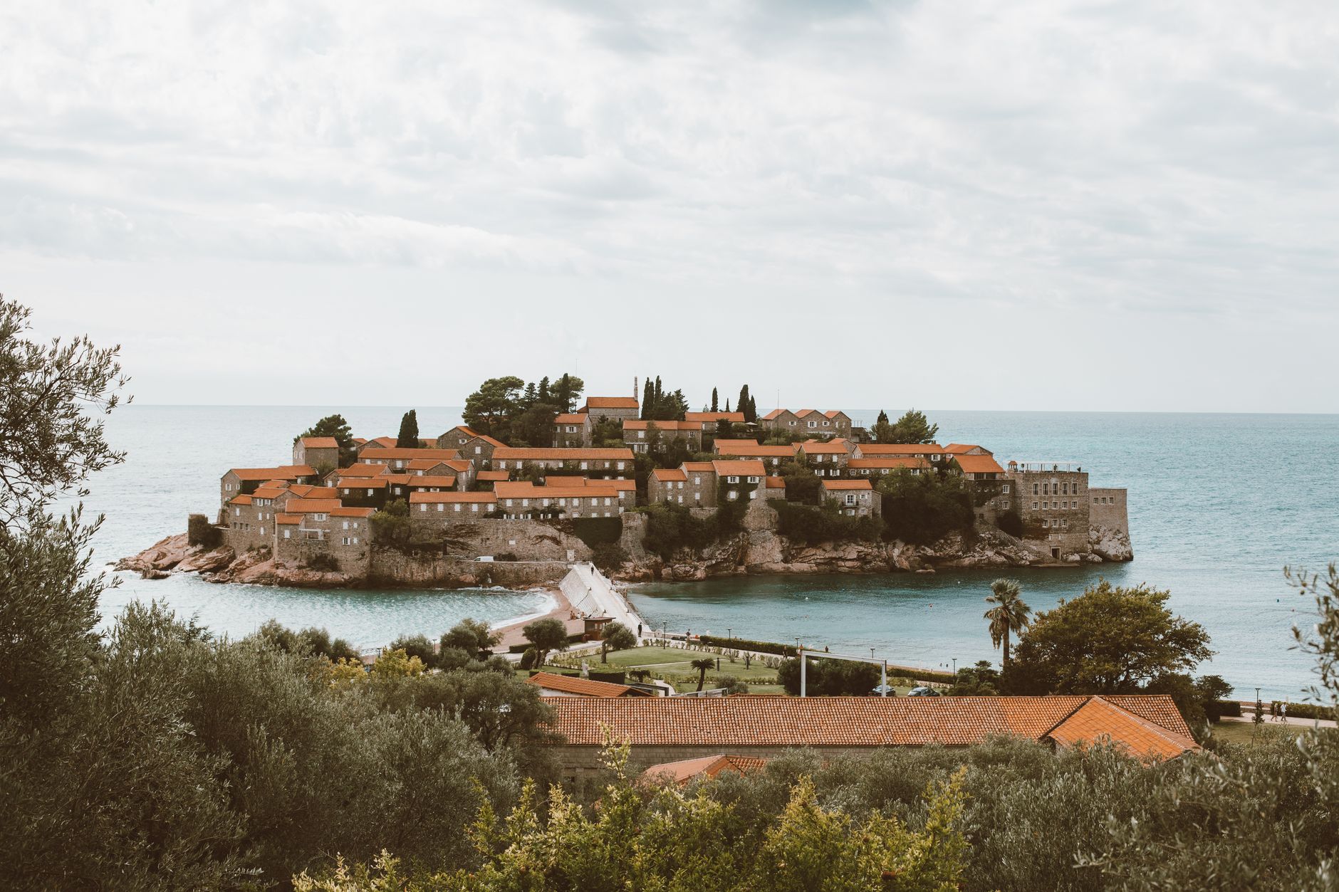 Bay of Kotor surrounded by mountains and medieval walls, Montenegro