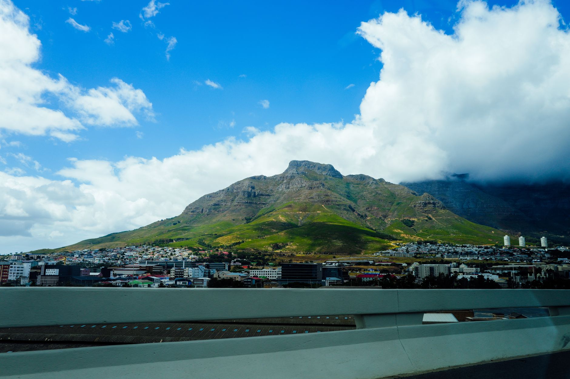 Table Mountain and Cape Town harbour from above, South Africa