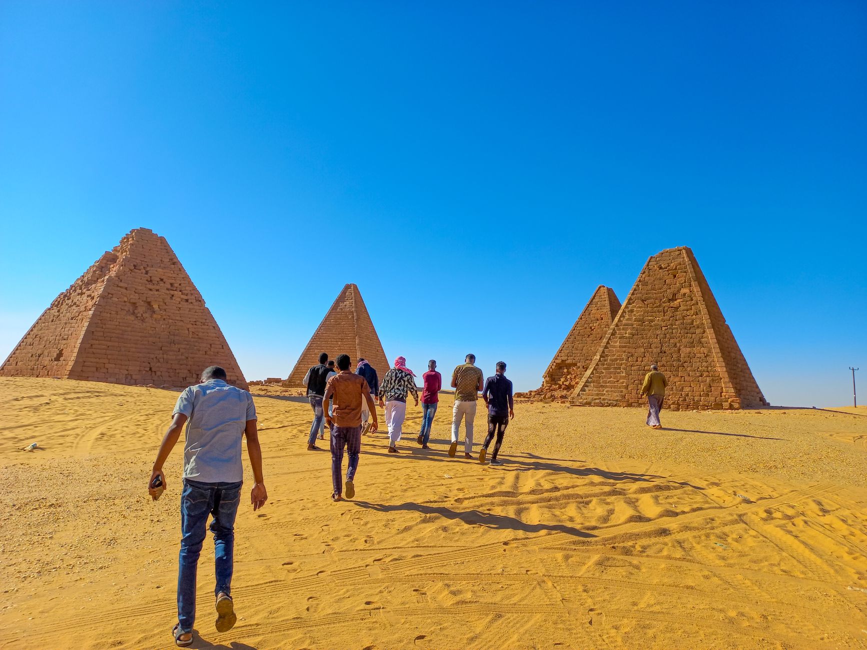Nubian pyramids of Meroe rising from the desert in Sudan