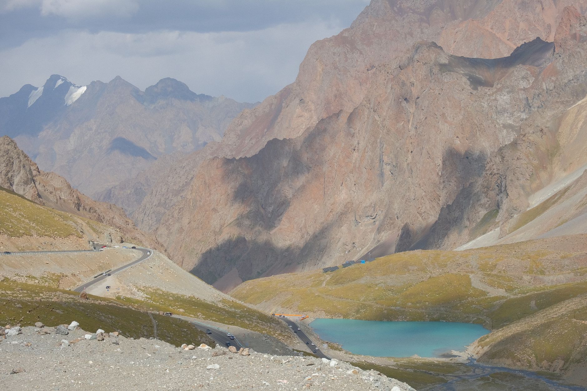 Pamir Highway mountain road and river valley in Tajikistan
